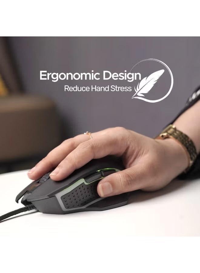 أريزون ماوس الألعاب السلكي WM-07 RGB مع DPI قابل للتعديل - ماوس USB للكمبيوتر الشخصي والكمبيوتر المحمول - Image 4